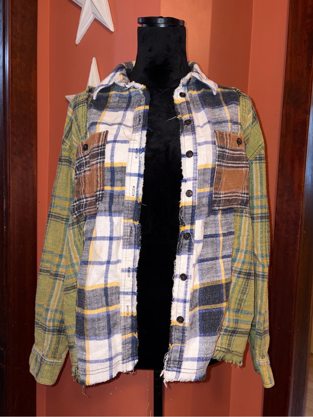 BDG Plaid patchwork Flannel Shacket